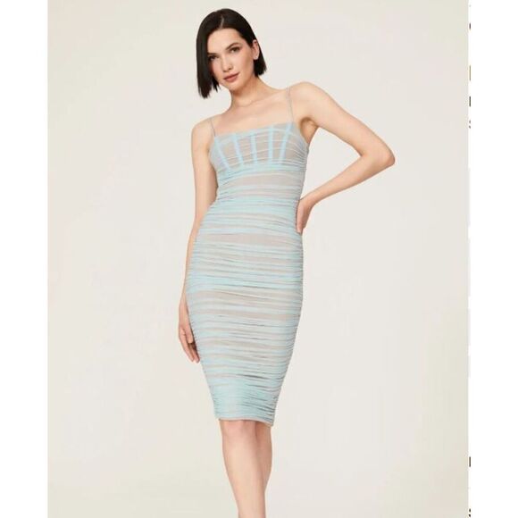 Nookie Eden Mini Dress Bodycon Gauzy Robin's Egg Blue Nude Women's Size Small - Picture 1 of 9